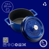 Lava Döküm Yuvarlak Tencere. Trendy Çap(Ø)20cm.  Mavi thumbnail 4