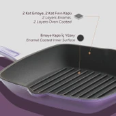 Lava Döküm Kare Izgara Tava Döküm Demir Yekpare Saplı Ölçü 28x28cm.  Mor thumbnail 5