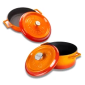 Lava Döküm Yuvarlak Derin ve Sığ 5 Parça Tencere Seti  Turuncu thumbnail 4