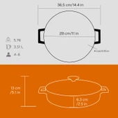 Lava Döküm Çok Amaçlı Yayvan Tencere. Folk Serisi Çap(Ø)28cm.  Turuncu thumbnail 5