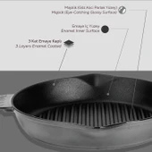 Lava Döküm Yuvarlak Izgara Tavası Döküm Demir Yekpare Saplı Premium Serisi. Çap(Ø)28cm.  Gri - 6