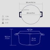 Lava Döküm Yuvarlak Tencere. Trendy Çap(Ø)28cm.  Mavi thumbnail 5