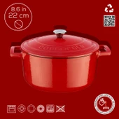 Lava Döküm Yuvarlak Tencere. Folk Çap(Ø) 22cm.  Kırmızı thumbnail 4