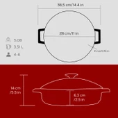 Lava Döküm Çok Amaçlı Yayvan Tencere. Glaze Serisi Çap(Ø)28cm. Kırmızı - 5