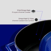 Lava Döküm Yuvarlak Tencere. Folk Çap(Ø) 22cm.  Mavi thumbnail 6