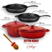 Lava Döküm 4X New Heritage Serisi Döküm Demir Tencere Tava Çeyiz Seti  Kırmızı - 1