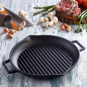 Lava Döküm Yuvarlak Izgara Tavası Döküm Demir Yekpare Çift Kulplu Çap(Ø)30cm. thumbnail 7