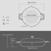 Lava Döküm Yuvarlak Izgara Tavası Cam Kapaklı Döküm Demir Yekpare Çift Kulplu Çap(Ø)30cm. thumbnail 3
