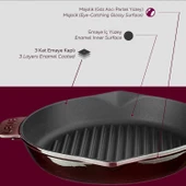Lava Döküm Yuvarlak Izgara Tavası Döküm Demir Yekpare Saplı Premium Serisi. Çap(Ø)28cm.  Mor thumbnail 6
