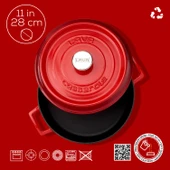 Lava Döküm Çok Amaçlı Yayvan Tencere. Trendy Serisi Çap(Ø)28cm.  Kırmızı thumbnail 4