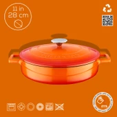 Lava Döküm Çok Amaçlı Yayvan Tencere. Folk Serisi Çap(Ø)28cm.  Turuncu thumbnail 4