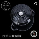 Lava Döküm Yuvarlak Tencere Döküm Demir Kapak New Heritage Serisi Çap(Ø)22cm.  Siyah thumbnail 4