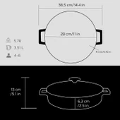 Lava Döküm Çok Amaçlı Yayvan Tencere. Folk Serisi Çap(Ø)28cm.  Siyah thumbnail 5