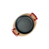 Lava Döküm Yuvarlak Sahan Döküm Demir Yekpare Çift Kulplu Kayın Servis Ahşabı. Çap(Ø)20cm.  Kırmızı thumbnail 3