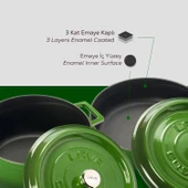 Lava Döküm Yuvarlak Derin ve Sığ 5 Parça Tencere Seti  Yeşil thumbnail 8