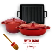 Lava Döküm 6X New Heritage Serisi Döküm Demir Tencere Tava Çeyiz Seti  Kırmızı thumbnail 1