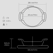 Lava Döküm Yuvarlak Sahan Döküm Demir Yekpare Çift Kulplu Kayın Servis Ahşabı. Çap(Ø)20cm.  Siyah thumbnail 5