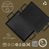 Lava Döküm Dikdörtgen Çift Yön Izgara Hot Plate Döküm Demir Yekpare Çift Kulplu Ölçü 22x30cm. thumbnail 4