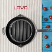 Lava Döküm Yuvarlak Izgara Tavası Döküm Demir Yekpare Saplı Premium Serisi. Çap(Ø)28cm.  Gri - 7