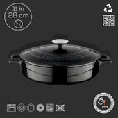 Lava Döküm Çok Amaçlı Yayvan Tencere. Folk Serisi Çap(Ø)28cm.  Siyah thumbnail 4