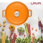 Lava Döküm Çok Amaçlı Yayvan Tencere Döküm Demir Kubbe Form Kapak Spring Serisi Çap(Ø)28cm.  Turuncu thumbnail 7