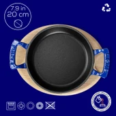 Lava Döküm Yuvarlak Sahan Döküm Demir Yekpare Çift Kulplu Kayın Servis Ahşabı. Çap(Ø)20cm.  Mavi thumbnail 4