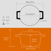 Lava Döküm Yuvarlak Tencere. Trendy Çap(Ø)20cm.  Turuncu - 5