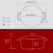Lava Döküm Yuvarlak Tencere. Folk Çap(Ø) 22cm.  Kırmızı thumbnail 5