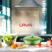 Lava Döküm Çok Amaçlı Yayvan Tencere. Folk Serisi Çap(Ø)28cm.  Yeşil thumbnail 7