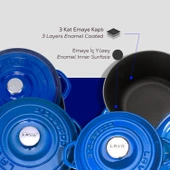 Lava Döküm 4X New Heritage Serisi Döküm Demir Tencere Seti  Mavi thumbnail 6