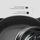 Lava Döküm Çok Amaçlı Yayvan Tencere. Trendy Serisi Çap(Ø)24cm.  Siyah thumbnail 6