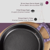 Lava Döküm Yuvarlak Sahan Döküm Demir Yekpare Çift Kulplu Kayın Servis Ahşabı. Çap(Ø)20cm.  Mor - 6