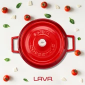 Lava Döküm Çok Amaçlı Yayvan Tencere. Trendy Serisi Çap(Ø)24cm.  Kırmızı thumbnail 7