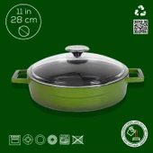 Lava Döküm Çok Amaçlı Yayvan Tencere. Glaze Serisi Çap(Ø)28cm.  Yeşil thumbnail 3