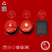 Lava Döküm 6X New Heritage Serisi Döküm Demir Tencere Tava Çeyiz Seti  Kırmızı thumbnail 5