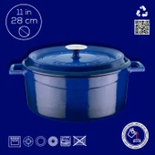 Lava Döküm Yuvarlak Tencere. Trendy Çap(Ø)28cm.  Mavi thumbnail 4