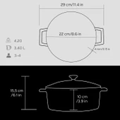 Lava Döküm Yuvarlak Tencere. Folk Çap(Ø) 22cm.  Siyah thumbnail 5