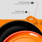 Lava Döküm Yuvarlak Çok Amaçlı Yayvan Tencere New Heritage Serisi Çap(Ø)28cm.  Turuncu thumbnail 6