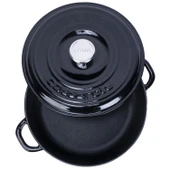 Lava Döküm Yuvarlak Çok Amaçlı Yayvan Tencere New Heritage Serisi Çap(Ø)28cm.  Siyah thumbnail 3