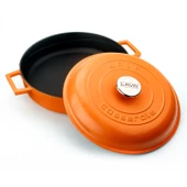 Lava Döküm Çok Amaçlı Yayvan Tencere Döküm Demir Kubbe Form Kapak Spring Serisi Çap(Ø)28cm.  Turuncu thumbnail 2