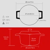 Lava Döküm Yuvarlak Tencere. Trendy Çap(Ø)20cm.  Kırmızı thumbnail 5