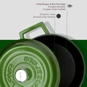 Lava Döküm Yuvarlak Tencere. Trendy Çap(Ø)20cm.  Yeşil thumbnail 6