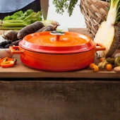 Lava Döküm Yuvarlak Derin ve Sığ 5 Parça Tencere Seti  Turuncu thumbnail 6