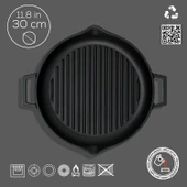 Lava Döküm Yuvarlak Izgara Tavası Döküm Demir Yekpare Çift Kulplu Çap(Ø)30cm. thumbnail 4