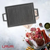 Lava Döküm Dikdörtgen Çift Yön Izgara Hot Plate Döküm Demir Yekpare Çift Kulplu Ölçü 22x30cm. thumbnail 7