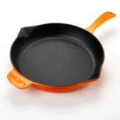 Lava Döküm Yuvarlak Kızartma Tavası Döküm Demir Yekpare Saplı. Çap(Ø)28cm  Turuncu thumbnail 2