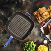 Lava Döküm Kare Izgara Tava Döküm Demir Yekpare Saplı Ölçü 28x28cm.  Mavi thumbnail 7