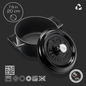 Lava Döküm Yuvarlak Tencere. Trendy Çap(Ø)20cm.  Siyah thumbnail 4