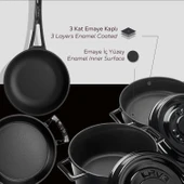 Lava Döküm 4x Trendy Serisi 7 Parça Tencere & Tava Seti  Siyah thumbnail 5