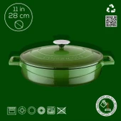 Lava Döküm Çok Amaçlı Yayvan Tencere. Folk Serisi Çap(Ø)28cm.  Yeşil thumbnail 4